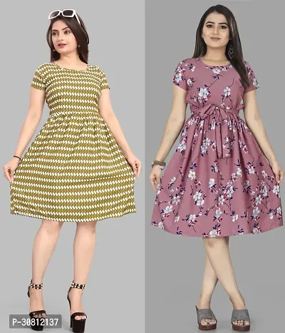 Stylish Crepe Printed Dresses For Women And Girls- Pack Of 2-thumb0