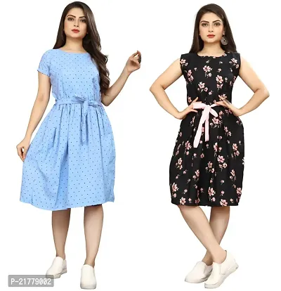 Stylish Multicoloured Crepe Printed Dresses For Women Pack Of 2-thumb0