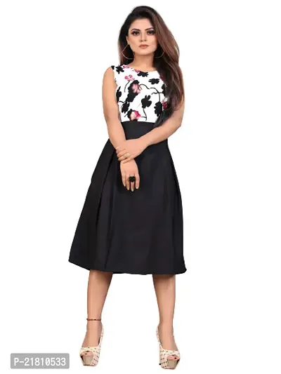 Stylish Multicoloured Crepe Printed Dress For Women