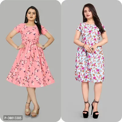 Stylish Crepe Printed Dresses For Women And Girls- Pack Of 2-thumb0