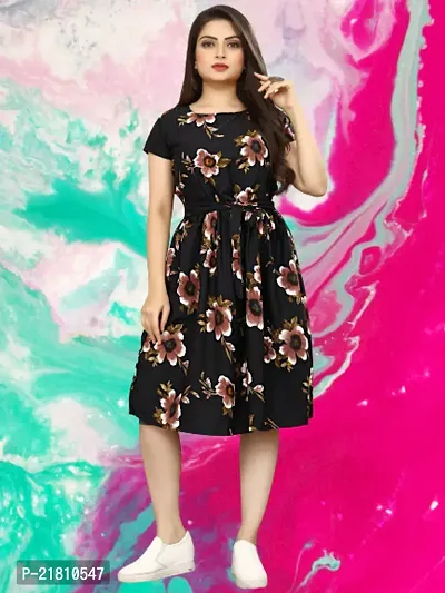 Stylish Multicoloured Crepe Printed Dress For Women-thumb0