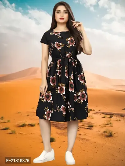 Stylish Multicoloured Crepe Printed Dress For Women