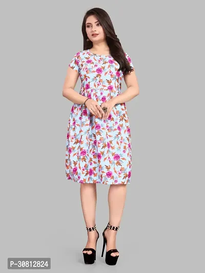 Stylish Turquoise Crepe Printed Dresses For Women And Girls