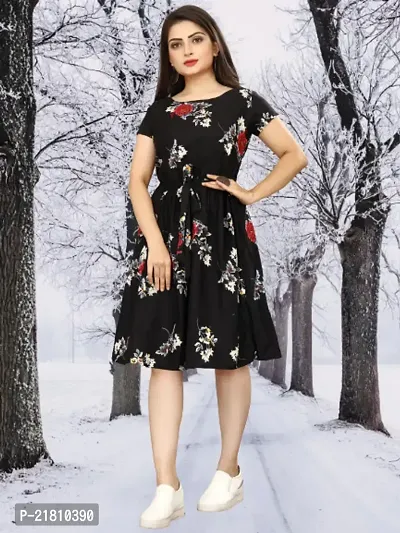 Stylish Multicoloured Crepe Printed Dress For Women