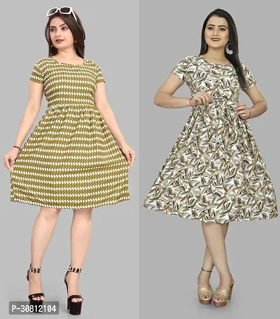 Stylish Crepe Printed Dresses For Women And Girls- Pack Of 2