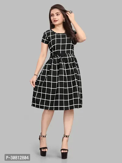 Stylish Black Crepe Checked Dresses For Women And Girls-thumb3