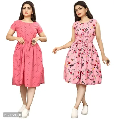 Stylish Multicoloured Crepe Printed Dresses For Women Pack Of 2-thumb0