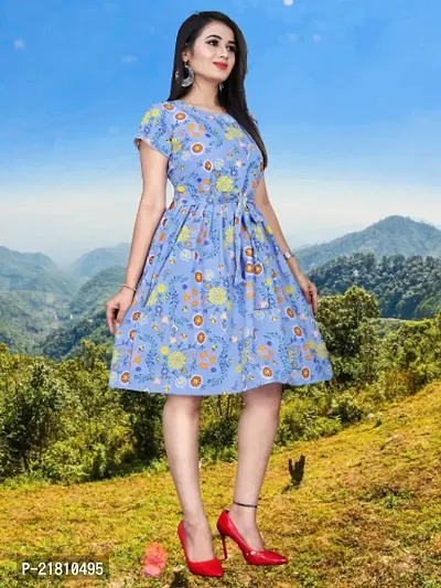 Stylish Multicoloured Crepe Printed Dress For Women