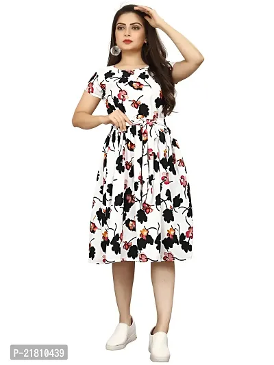 Stylish Multicoloured Crepe Printed Dress For Women-thumb0