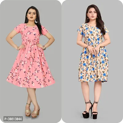 Stylish Crepe Printed Dresses For Women And Girls- Pack Of 2-thumb0