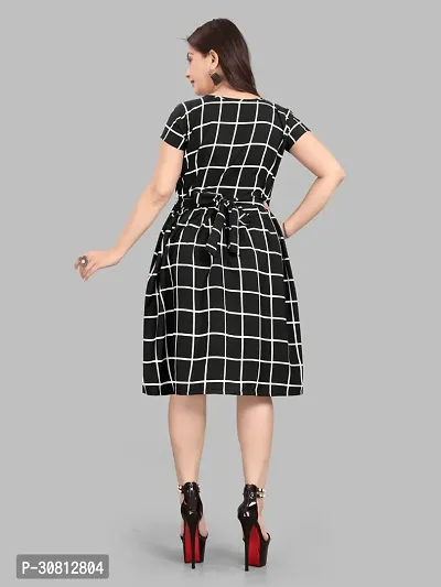 Stylish Black Crepe Checked Dresses For Women And Girls-thumb2