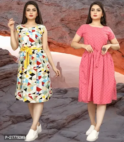 Stylish Multicoloured Crepe Printed Dresses For Women Pack Of 2-thumb0