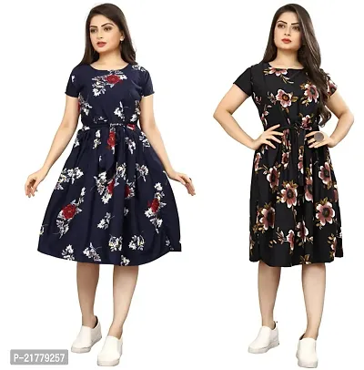 Stylish Multicoloured Crepe Printed Dresses For Women Pack Of 2-thumb0