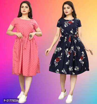 Stylish Multicoloured Crepe Printed Dresses For Women Pack Of 2-thumb0