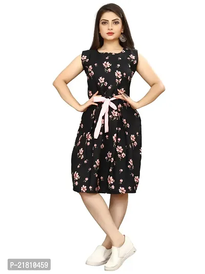 Stylish Multicoloured Crepe Printed Dress For Women-thumb0