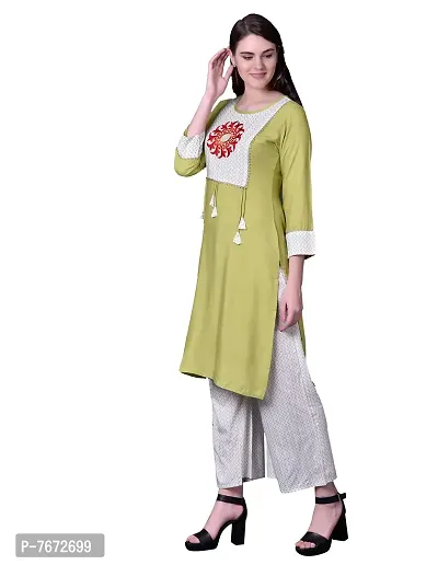 Ziva Fashion Women Embroidered Kurta and Palazzo Set Cotton Rayon Blend-thumb3