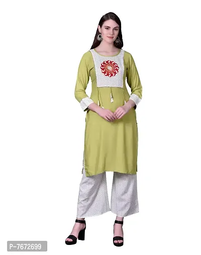 Ziva Fashion Women Embroidered Kurta and Palazzo Set Cotton Rayon Blend-thumb0