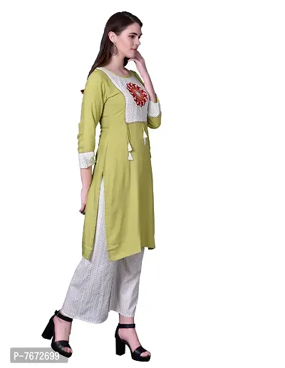 Ziva Fashion Women Embroidered Kurta and Palazzo Set Cotton Rayon Blend-thumb4