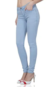 Luxsis Women's/Ladies/Girls Skinny Fit Denim Mid Waist Plain Jeans - Light Blue-thumb2
