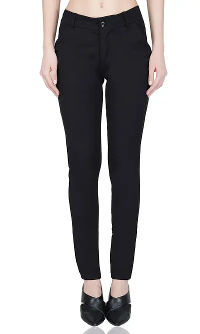 Luxsis Women's Slim Fit Formal Trousers (L-TROUSER-BLK-28_Black_28)
