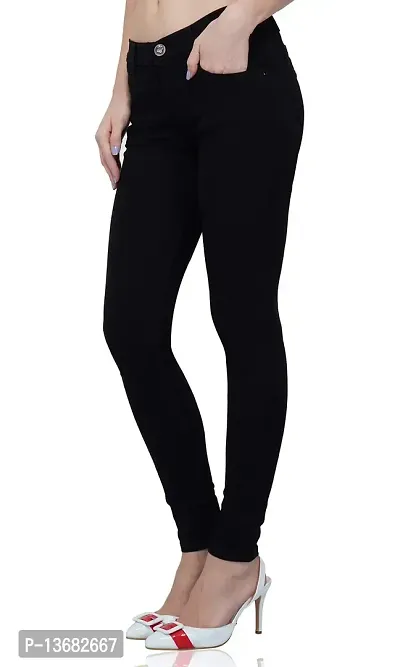 Luxsis Women's/Ladies/Girls Skinny Fit Denim Mid Waist Plain Jeans - Black-thumb3