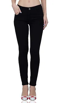 Luxsis Women's/Ladies/Girls Skinny Fit Denim Mid Waist Plain Jeans - Black-thumb1