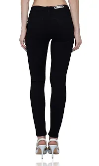 Luxsis Women's/Ladies/Girls Skinny Fit Denim Mid Waist Plain Jeans - Black-thumb3