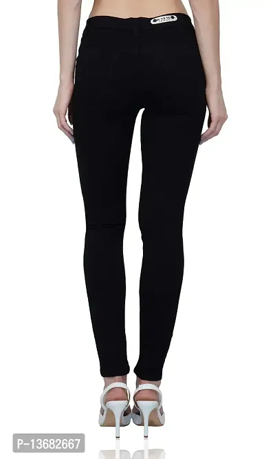 Luxsis Women's/Ladies/Girls Skinny Fit Denim Mid Waist Plain Jeans - Black-thumb4