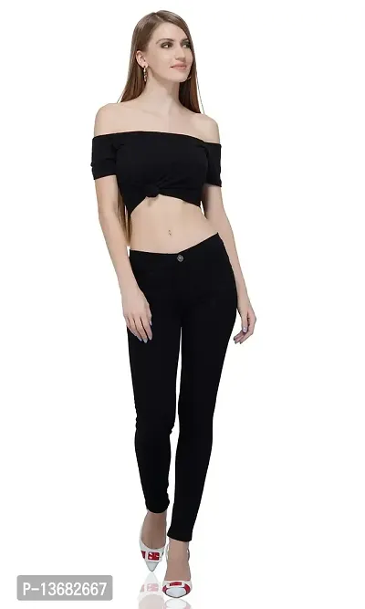 Luxsis Women's/Ladies/Girls Skinny Fit Denim Mid Waist Plain Jeans - Black-thumb0