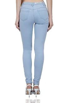 Luxsis Women's/Ladies/Girls Skinny Fit Denim Mid Waist Plain Jeans - Light Blue-thumb3