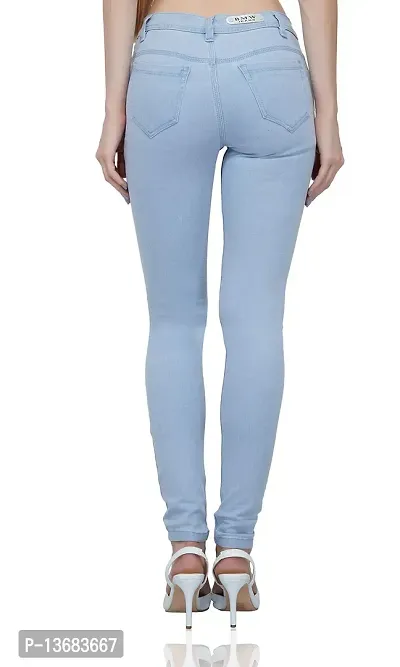 Luxsis Women's/Ladies/Girls Skinny Fit Denim Mid Waist Plain Jeans - Light Blue-thumb4