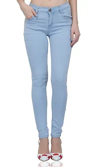 Luxsis Women's/Ladies/Girls Skinny Fit Denim Mid Waist Plain Jeans - Light Blue-thumb1