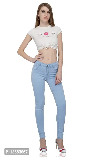 Luxsis Women's/Ladies/Girls Skinny Fit Denim Mid Waist Plain Jeans - Light Blue-thumb0