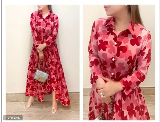 Stylish Red Rayon Printed Dresses For Women-thumb0