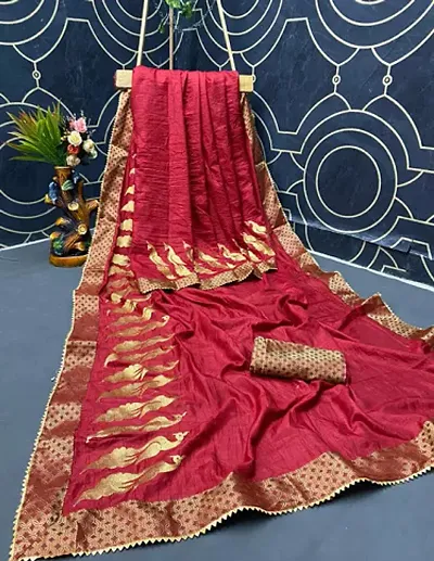 Stylish Silk Blend Zari Saree with Blouse piece For Women