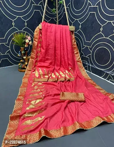 Stylish Silk Blend Pink Zari Saree with Blouse piece For Women