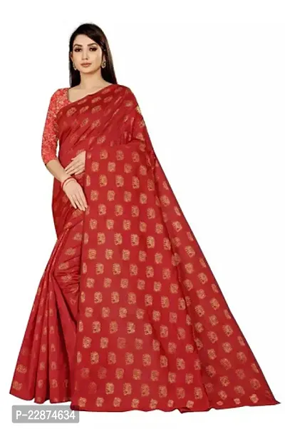 Stylish Organza Red Woven Design Saree with Blouse piece For Women