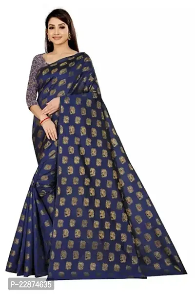 Stylish Organza Navy Blue Woven Design Saree with Blouse piece For Women-thumb0