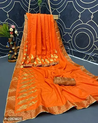 Stylish Silk Blend Orange Zari Saree with Blouse piece For Women