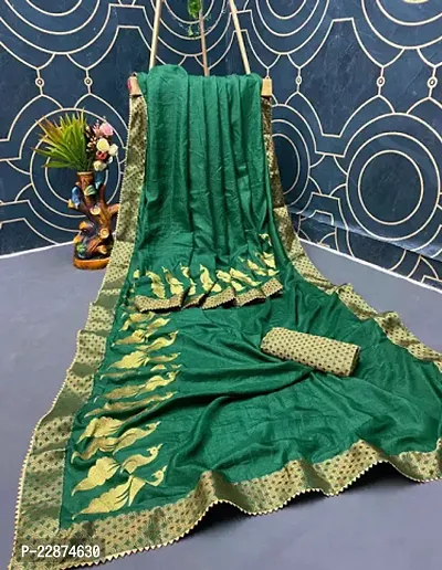 Stylish Silk Blend Green Zari Saree with Blouse piece For Women-thumb0
