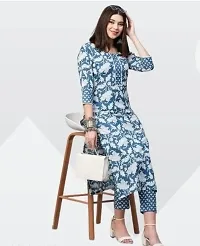 Stylish Blue Cotton A-Line Printed Kuti With Pant For Women-thumb3