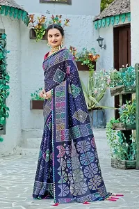 Stylish Multicoloured Cotton Silk Digital Print Saree With Blouse Piece For Women-thumb1