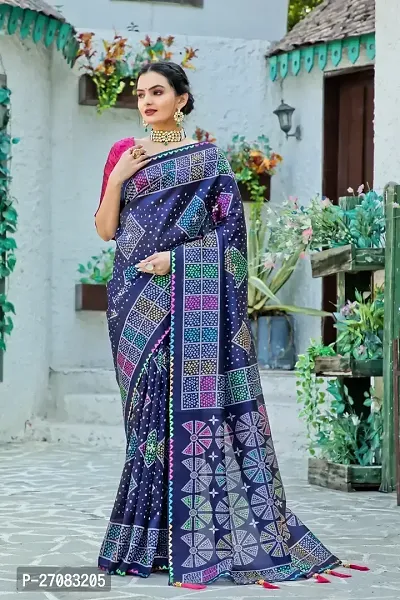 Stylish Multicoloured Cotton Silk Digital Print Saree With Blouse Piece For Women-thumb0