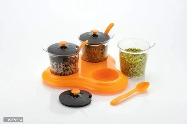 Multipurpose Dining Set Of 3 Piece For Pickle Container, Salt And Peeper Container, Mukhvas Tray Serving Plastic Spice Set For Masala Storage Container-thumb0