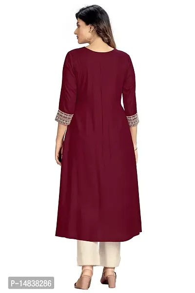 Glomee Rayon Embroidered Naira Cut Kurta for Women (S - 3XL) (XXX-Large, Maroon)-thumb4