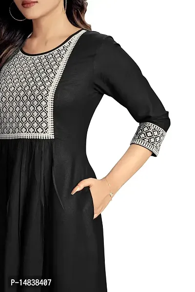 Black Viscose Rayon Embroidered Kurtas For Women-thumb4