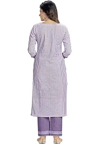 Glomee Women's Formal Striped Pure Cotton Women Gathered Kurta with Round Neck and 3/4 Sleeves-thumb2