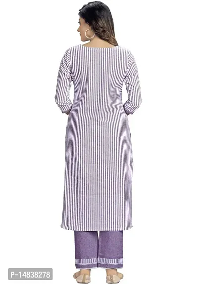 Glomee Women's Formal Striped Pure Cotton Women Gathered Kurta with Round Neck and 3/4 Sleeves-thumb3