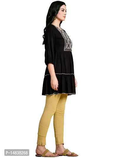 Glomee Flared Pure Viscose Rayon Gathered Embroidered Women?s Tunic_1 Top-thumb3