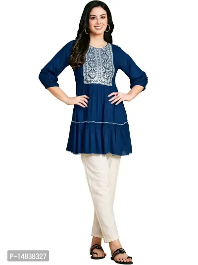 Glomee Flared Pure Viscose Rayon Gathered Embroidered Women?s Tunic_1 Top-thumb0